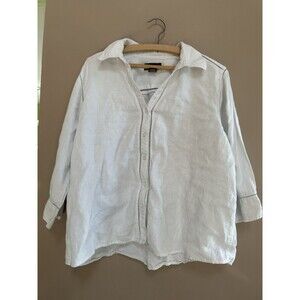 Eddie Bauer Women’s 100% Linen White 3/4 Sleeve Button Up Top Size XL Boho